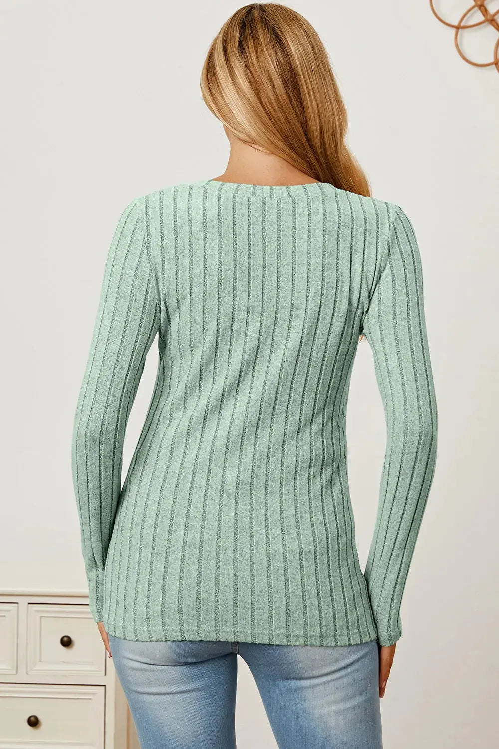 Basic Bae Full Size Ribbed V-Neck Long Sleeve T-Shirt - Love Salve